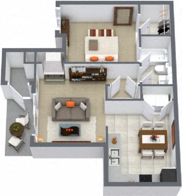 Floor plan for 1 bed, 1 bath, 695 sqft